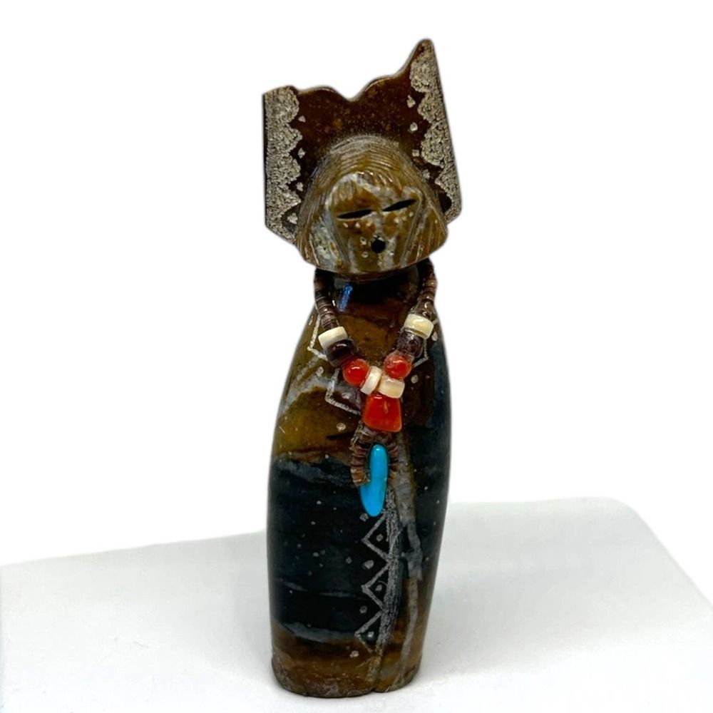 LaVies Natewa Fetish Carving Picasso Marble  With Turquoise + Coral, SEE